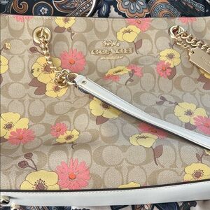 Coach Beige and Yellow Floral Shoulder Bag